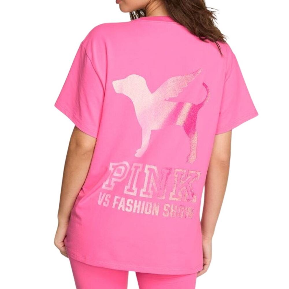 Victoria's Secret VS PINK Fashion Show 2026 Glitter Campus Cotton Tee Shirt - XS
